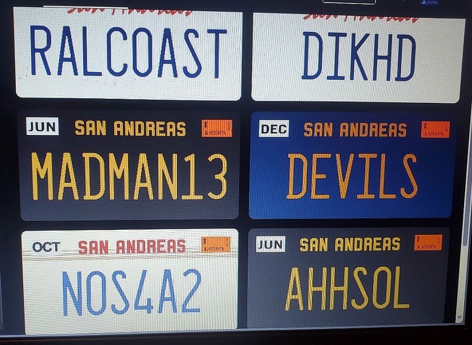 License plates created in GTA